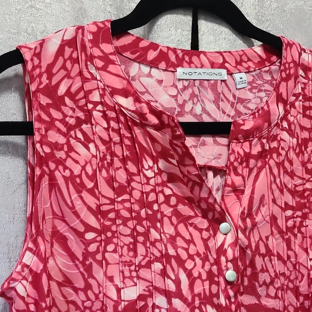 Notations Pink White Mandarin Collar Fun Design‎ Blouse Size M NWT - Picture 6 of 7